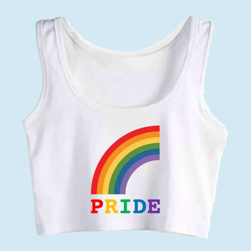 Rainbow Pride LGBT Crop Tank Top White / S
