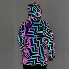 Rainbow Reflective Circuit Print Long Coat