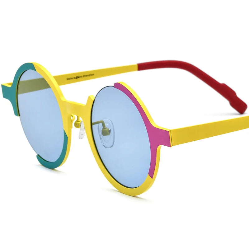 Rainbow round sunglasses with acetate colorblock frame and anti UV protection for bold casual style.