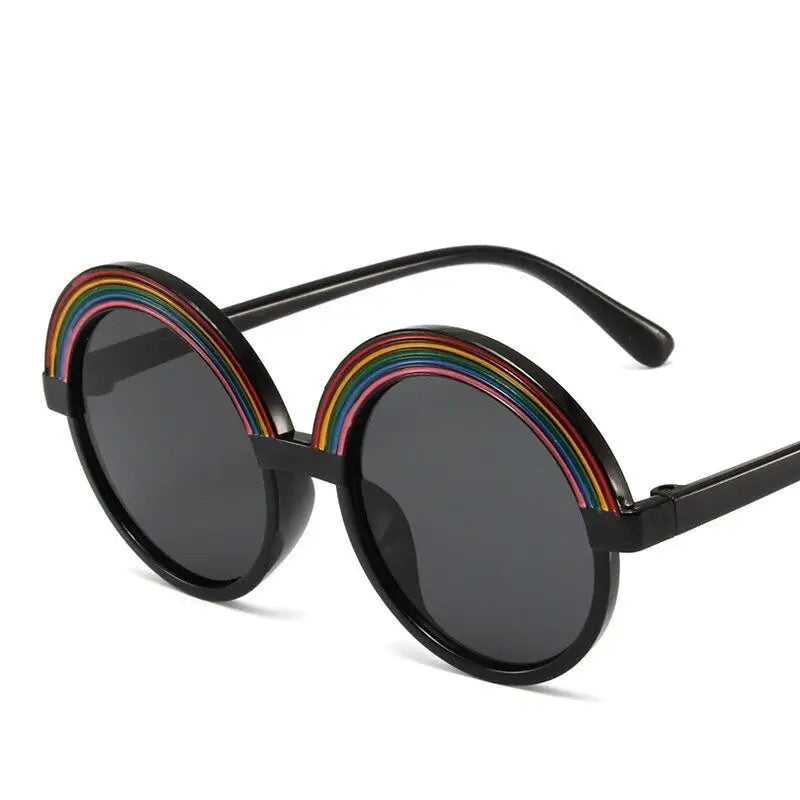 Rainbow Shape Round Sunglasses UV400 Acrylic Lenses Black