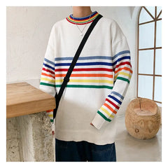Rainbow Stripe Oversize Sweater for Women