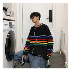 Rainbow Stripe Oversize Sweater for Women