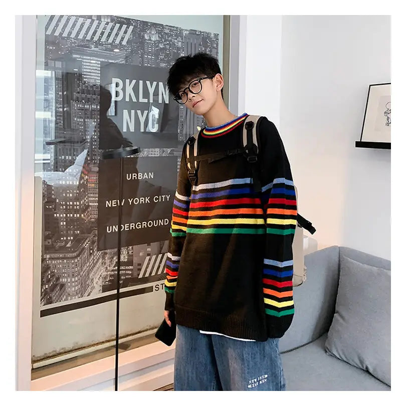 Rainbow Stripe Oversize Sweater for Women