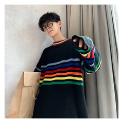 Rainbow Stripe Oversize Sweater for Women