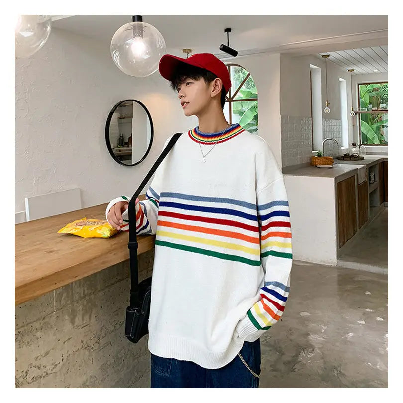 Rainbow Stripe Oversize Sweater for Women