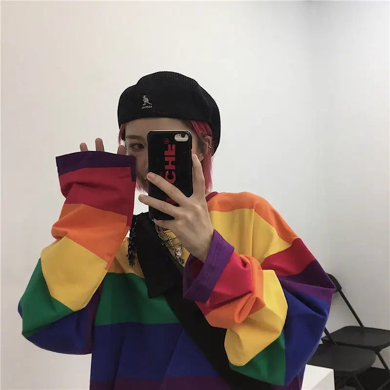 Rainbow Striped Harajuku Sweater for Spring and Autumn