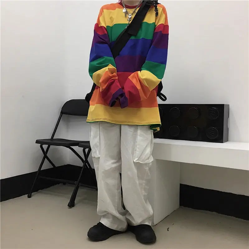 Rainbow Striped Harajuku Sweater for Spring and Autumn
