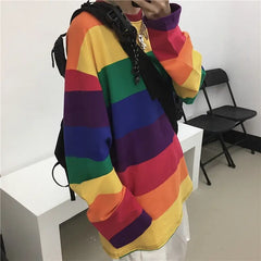 Rainbow Striped Harajuku Sweater for Spring and Autumn