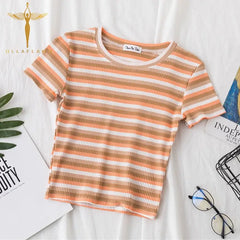 Rainbow Striped Harajuku Tshirt Short Sleeve Casual Top