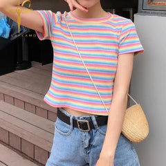 Rainbow Striped Harajuku Tshirt Short Sleeve Casual Top