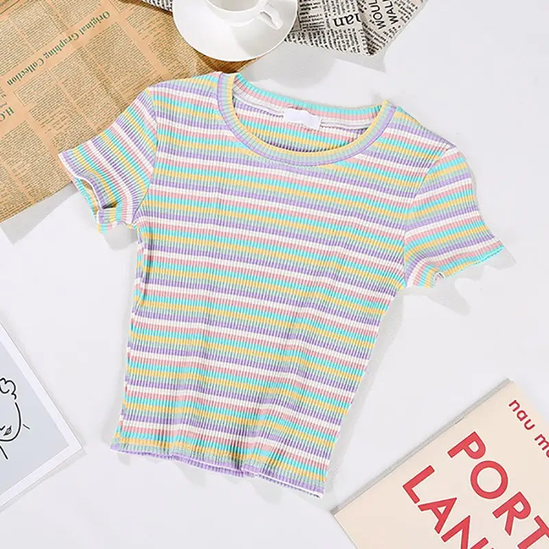 Rainbow Striped Harajuku Tshirt Short Sleeve Casual Top