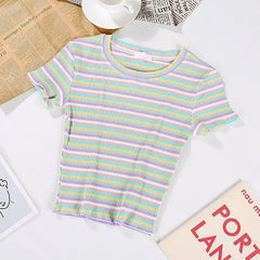 Rainbow Striped Harajuku Tshirt Short Sleeve Casual Top