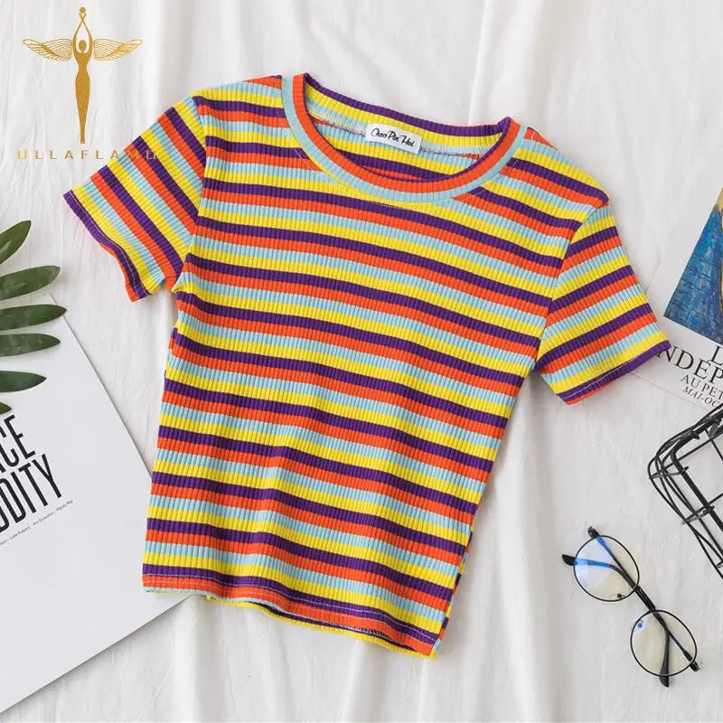 Rainbow Striped Harajuku Tshirt Short Sleeve Casual Top