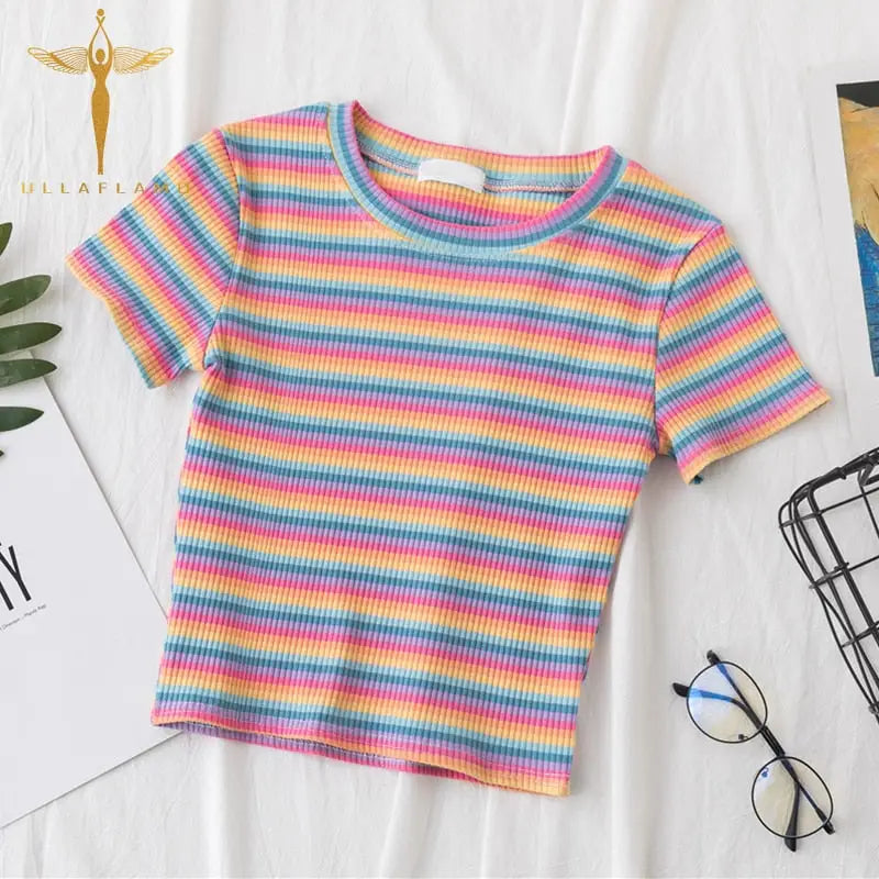 Rainbow Striped Harajuku Tshirt Short Sleeve Casual Top