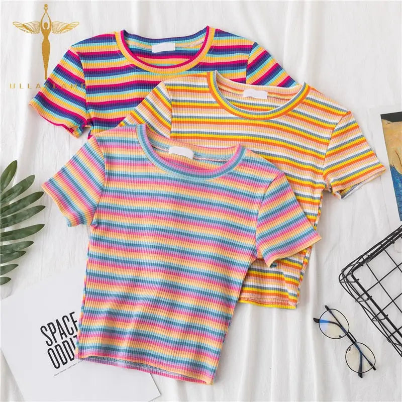 Rainbow Striped Harajuku Tshirt Short Sleeve Casual Top