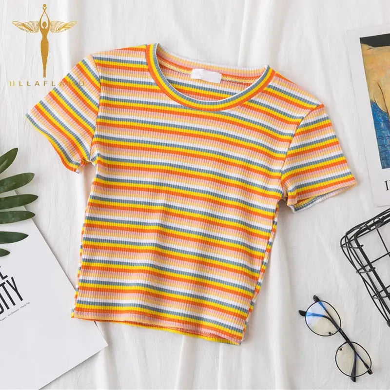 Rainbow Striped Harajuku Tshirt Short Sleeve Casual Top