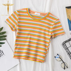 Rainbow Striped Harajuku Tshirt Short Sleeve Casual Top