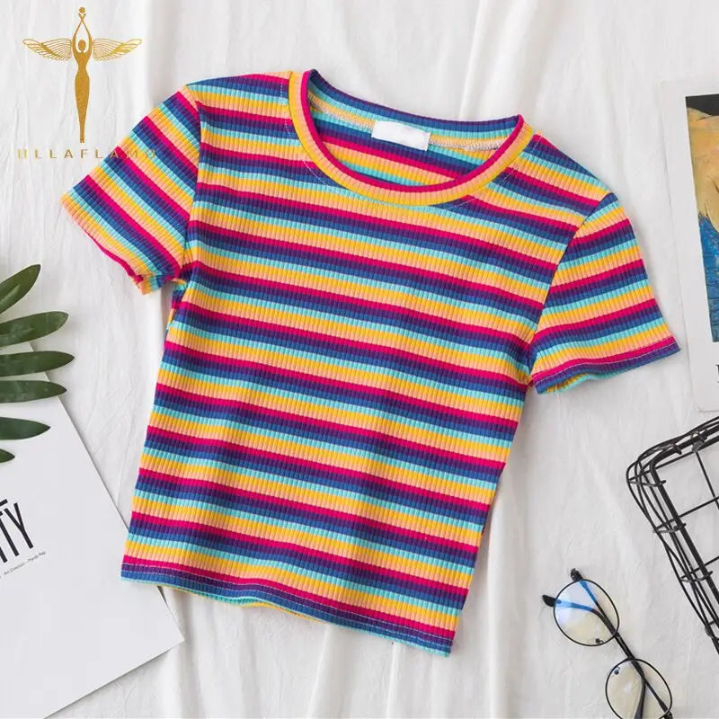 Rainbow Striped Harajuku Tshirt Short Sleeve Casual Top