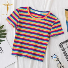 Rainbow Striped Harajuku Tshirt Short Sleeve Casual Top