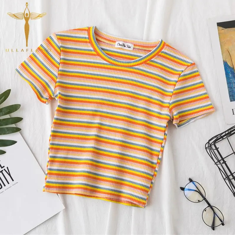 Rainbow Striped Harajuku Tshirt Short Sleeve Casual Top