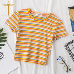 Rainbow Striped Harajuku Tshirt Short Sleeve Casual Top