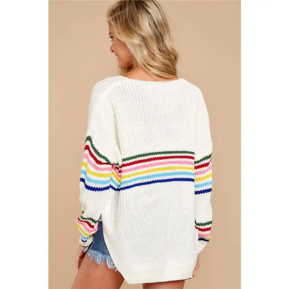 Rainbow Striped Knitted Sweater Acrylic Fabric