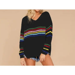 Rainbow Striped Knitted Sweater Acrylic Fabric