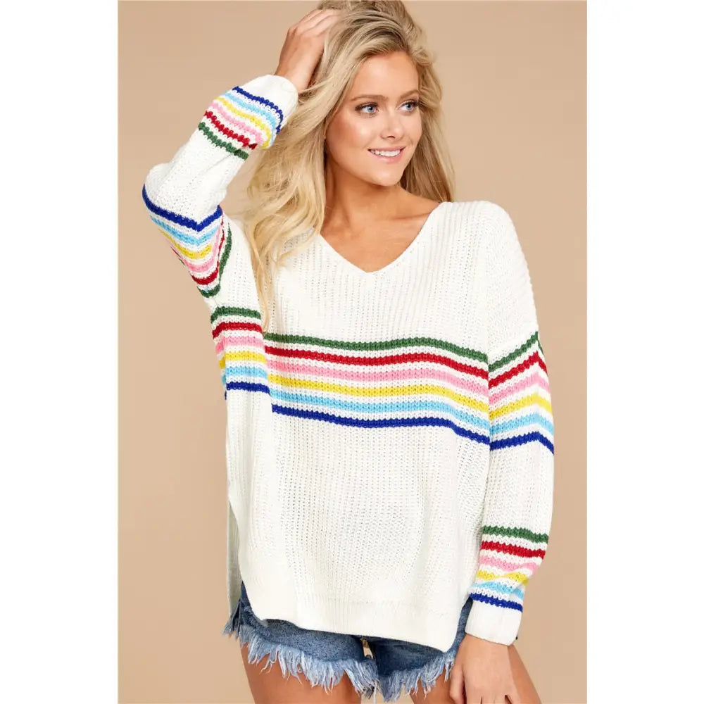 Rainbow Striped Knitted Sweater Acrylic Fabric