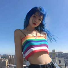 Rainbow Striped Sleeveless Crop-Top