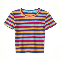 Rainbow Striped Slim Fit Top Blouse