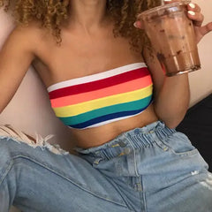 Rainbow Striped Strapless Tube Top