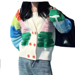 Rainbow Striped V Neck Cardigan Sweater