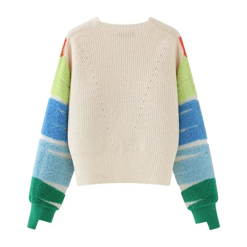 Rainbow Striped V Neck Cardigan Sweater