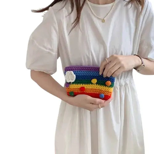 Rainbow Wallet Card Holder Knitted Coin Bag - Small