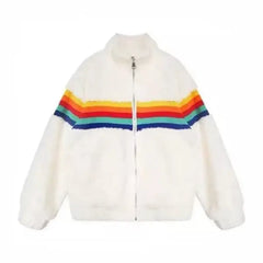 Rainbow Zipper Loose Fleece Coat - WINTER COATS