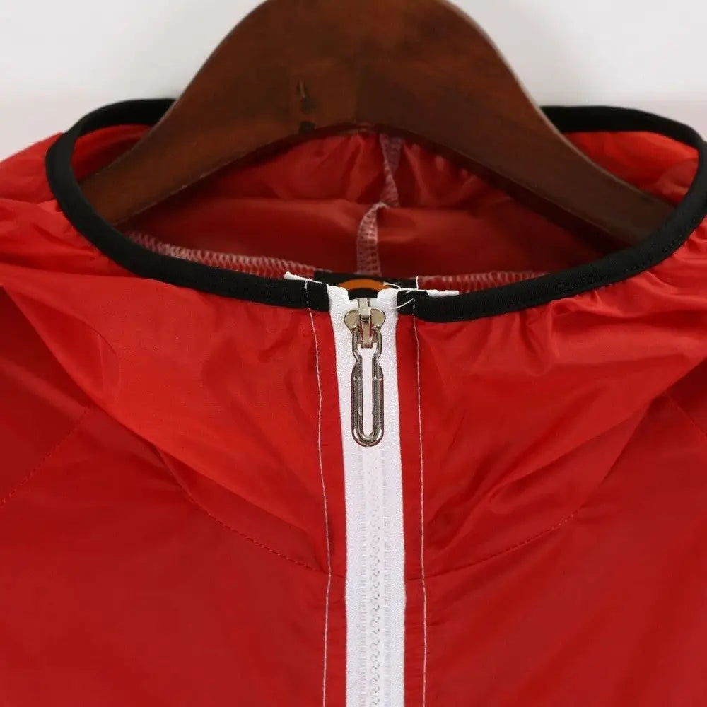 Red and White Contrast Color Long Sunscreen Hooded Jacket