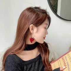 Red Heart Drop Earrings Vintage Style Jewelry