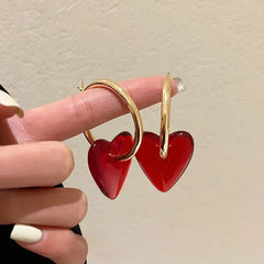 Red Heart Drop Earrings Vintage Style Jewelry