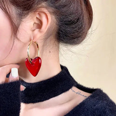 Red Heart Drop Earrings Vintage Style Jewelry