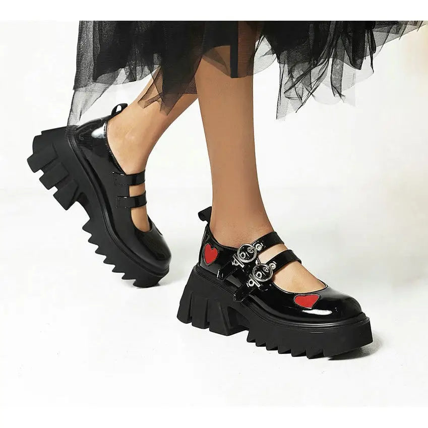 Red Hearths High Heel PU Leather Chunky Sneakers Euro Size