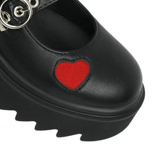 Red Hearths High Heel PU Leather Chunky Sneakers Euro Size