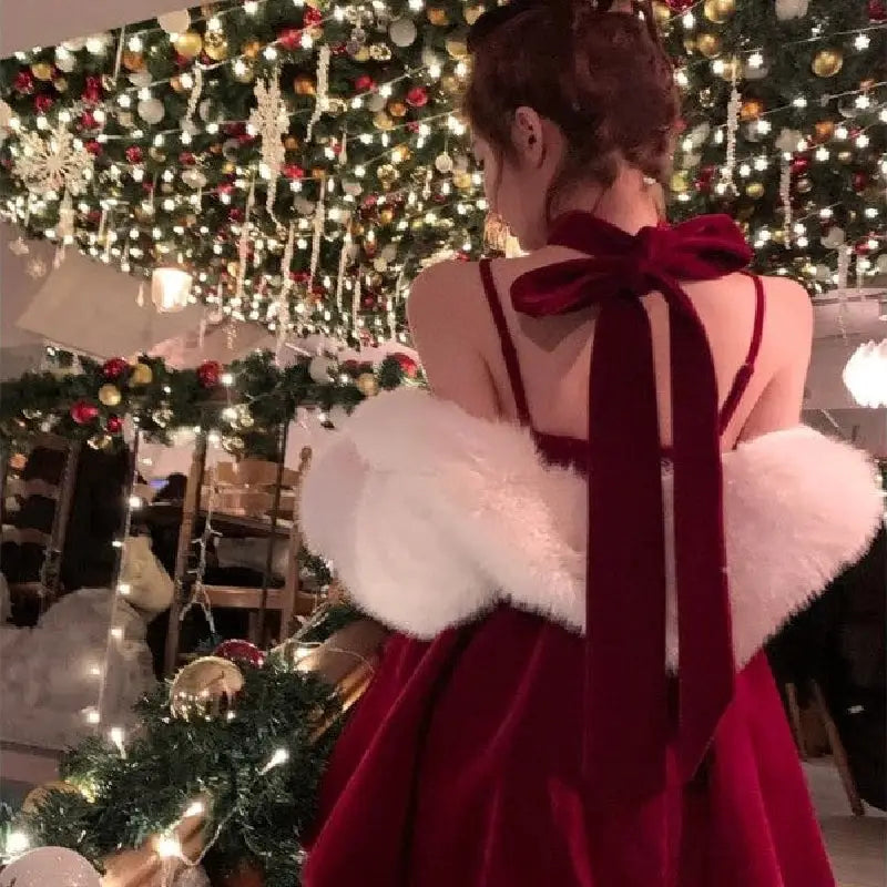 Red Velvet Ribbon Mini Dress