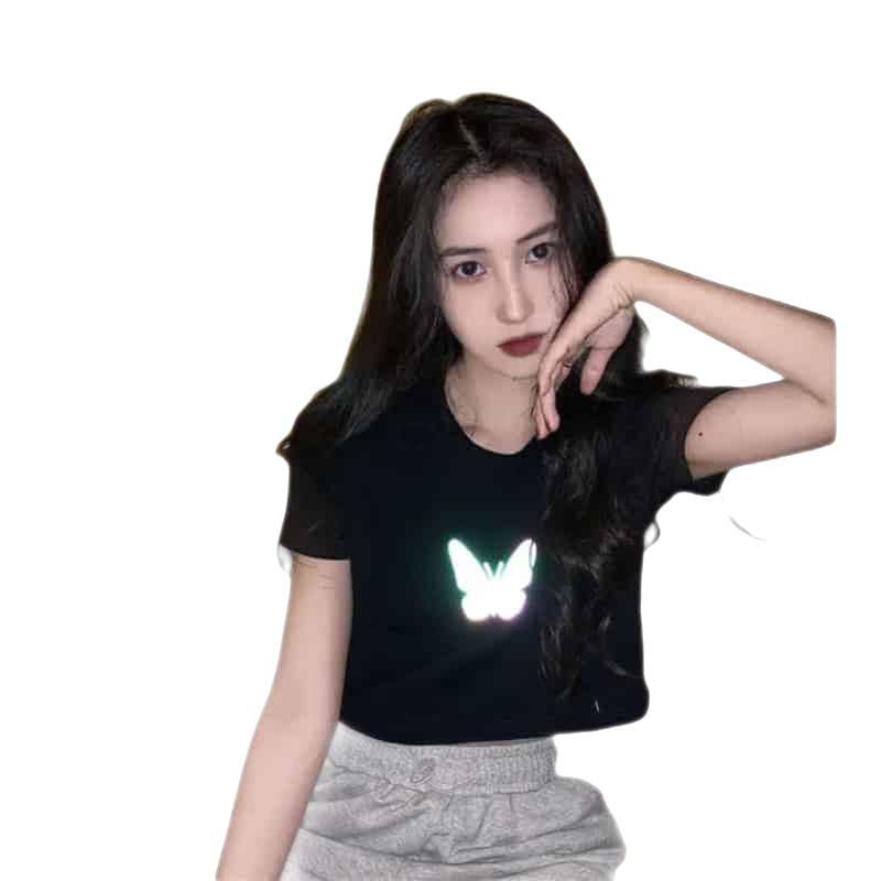 Reflective Butterfly Short-Sleeved Blouse