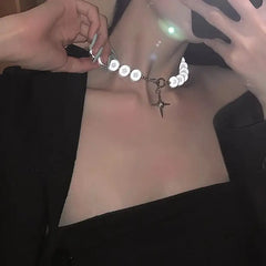 Reflective Pearl Cross Clavicle Chain Necklace White