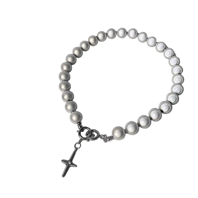 Reflective Pearl Cross Clavicle Chain