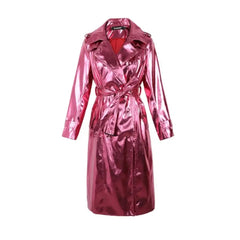 Reflective PU Leather Trench Coat