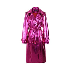 Reflective PU Leather Trench Coat with inches sleeve length