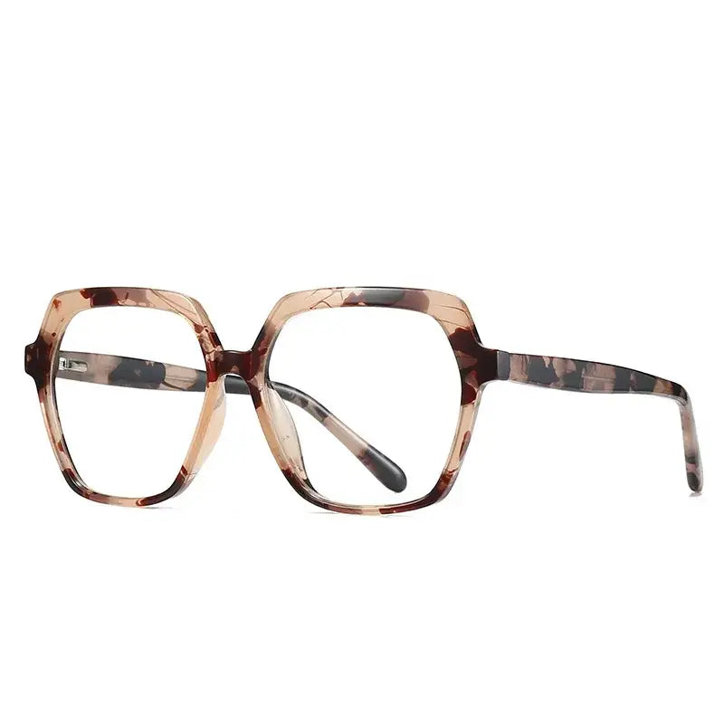 Retro 70S Oversized Polygon Glasses - Beige Brown