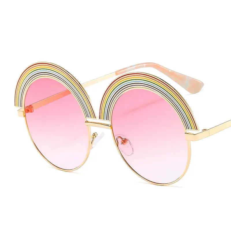 Retro 70s Round Rainbow Metal Frame Sunglasses