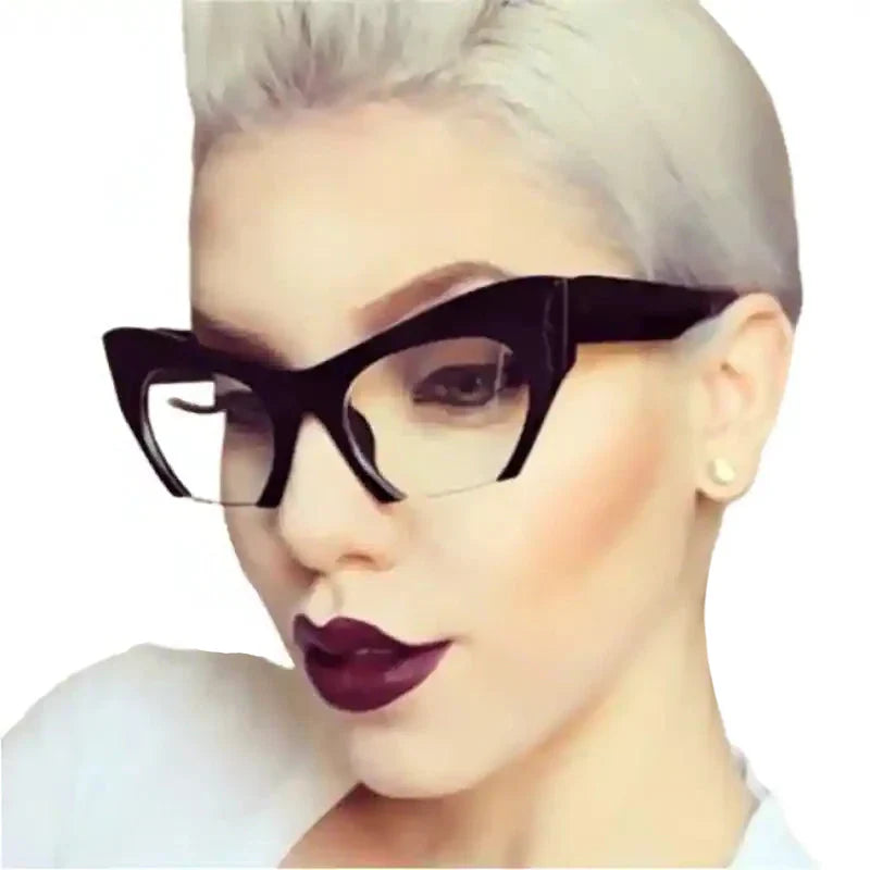 Retro Anti Geometric Half Frame Cat Eye Glasses